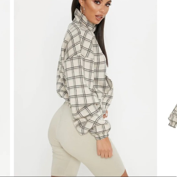 SOLD PrettyLittleThing Brown Checked Oversized - Picture 3 of 8